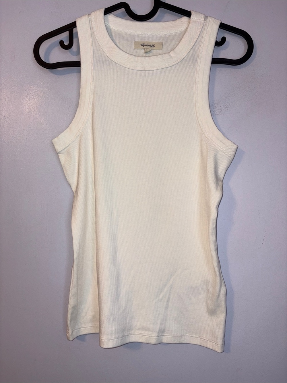 Madewell Cream Crewneck Supima Cotton Blend Ribbed Tank Top size S